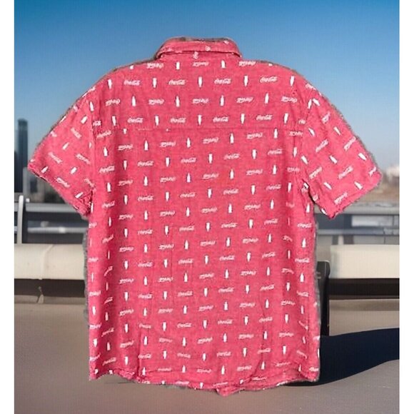 Vtg Coca-Cola Shirt Men S Iconic Classic Pattern Fit Button Up Short Sleeve - Picture 5 of 9